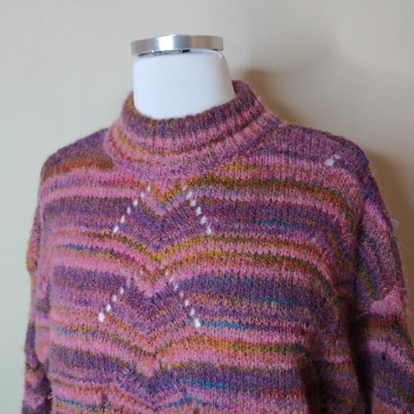 RD Style Sweater Purple Pink Stripe Knit Pullover - Picture 4 of 7
